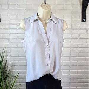 Ann Taylor Light Grey Sleeveless Button Up Blouse Extra Small